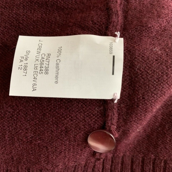 NWT J.Crew Cashmere Cardigan Solid Burgundy - Picture 3 of 6